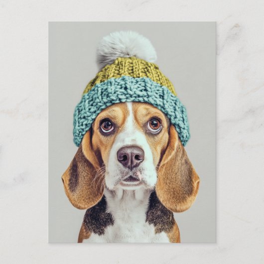 Gezellige Beagle in een Winter Knit Pet Briefkaart (Voorkant)