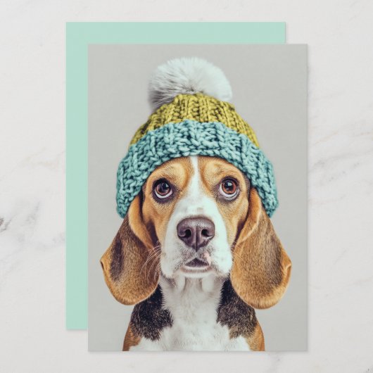 Gezellige Beagle in een Winter Knit Pet Kaart (Voorkant / Achterkant)