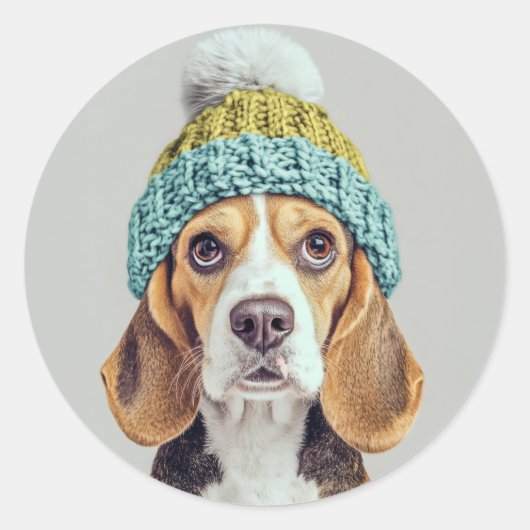 Gezellige Beagle in een Winter Knit Pet Ronde Sticker (Voorkant)