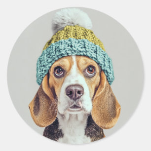 Gezellige Beagle in een Winter Knit Pet Ronde Sticker
