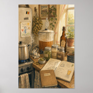 Gezellige Belgische Thuisbrouwerij Keuken Kunst Po Poster