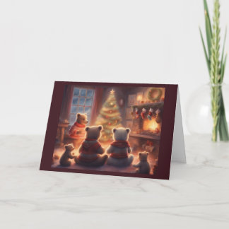 Gezellige berenfamilie Kerstmis bij de open haard Kaart