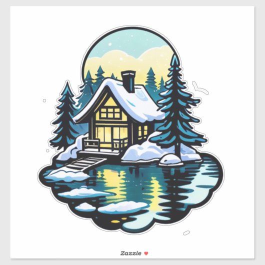 Gezellige Besneeuwde Blokhut Sticker (Vel)