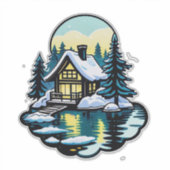 Gezellige Besneeuwde Blokhut Sticker (Voorkant)