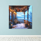 Gezellige besneeuwde veranda versierd met kerstver canvas afdruk (Insitu (Houten vloer))