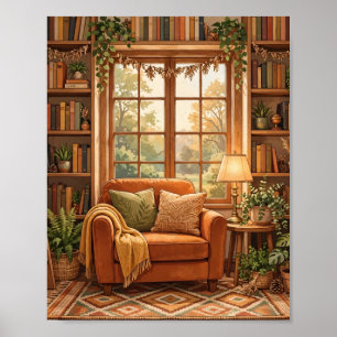 Gezellige bibliotheek leeshoek Boekenplanken en pl Poster