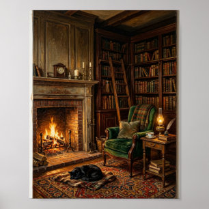 Gezellige bibliotheek leeshoek kat I Poster