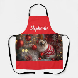 Gezellige Birman Cat Christmas gepersonaliseerd Schort