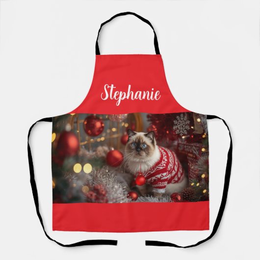 Gezellige Birman Cat Christmas gepersonaliseerd Schort (Voorkant)