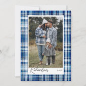 Gezellige Blauw en Wit Plaid Flanel Familie Foto Feestdagenkaart (Voorkant)