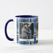 Gezellige Blauw en Wit Plaid stof Familie Foto's Mok (Links)