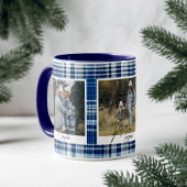 Gezellige Blauw en Wit Plaid stof Familie Foto's Mok