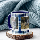 Gezellige Blauw en Wit Plaid stof Familie Foto's Mok