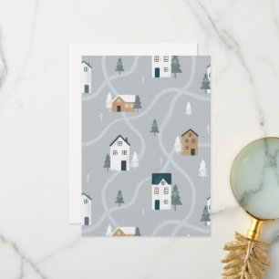 Gezellige blauw grijze winter in het noordse dorp bedankkaart