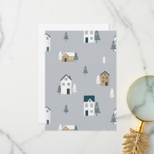 Gezellige blauw grijze winter in het noordse dorp bedankkaart