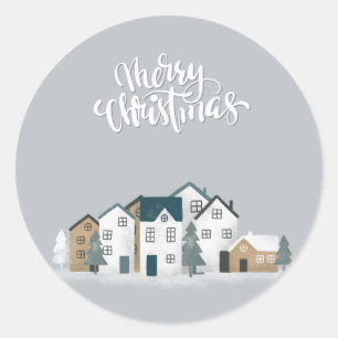 Gezellige blauw grijze winter in het noordse dorp ronde sticker