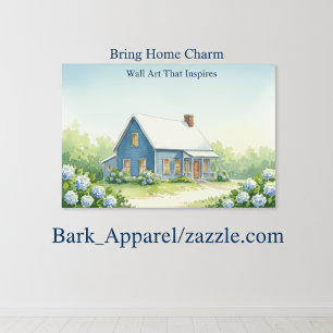 Gezellige Blauwe Boerderij Aquarel Kunst Poster