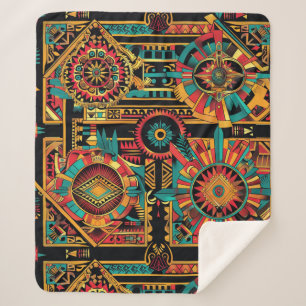 Gezellige Blauwgroen "Aztec Dream" Pluche Sherpa B Deken