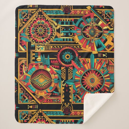 Gezellige Blauwgroen "Aztec Dream" Pluche Sherpa B Sherpa Deken (Voorkant)