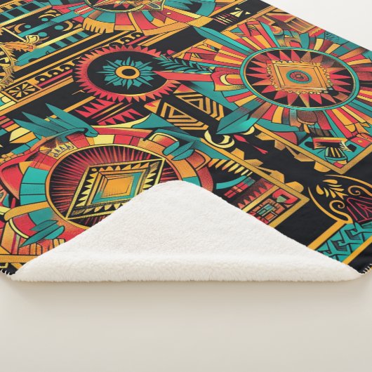 Gezellige Blauwgroen "Aztec Dream" Pluche Sherpa B Sherpa Deken (3/4)