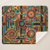 Gezellige Blauwgroen "Aztec Dream" Pluche Sherpa B Sherpa Deken (Voorkant (horizontaal))