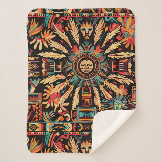 Gezellige Blauwgroen "Aztec Dream" Pluche Sherpa B Sherpa Deken (Voorkant)