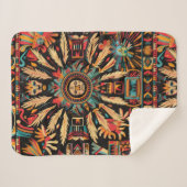 Gezellige Blauwgroen "Aztec Dream" Pluche Sherpa B Sherpa Deken (Voorkant (horizontaal))