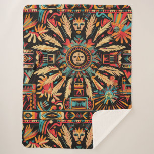 Gezellige Blauwgroen "Aztec Dream" Pluche Sherpa B Sherpa Deken