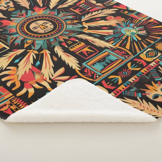 Gezellige Blauwgroen "Aztec Dream" Pluche Sherpa B Sherpa Deken (3/4)