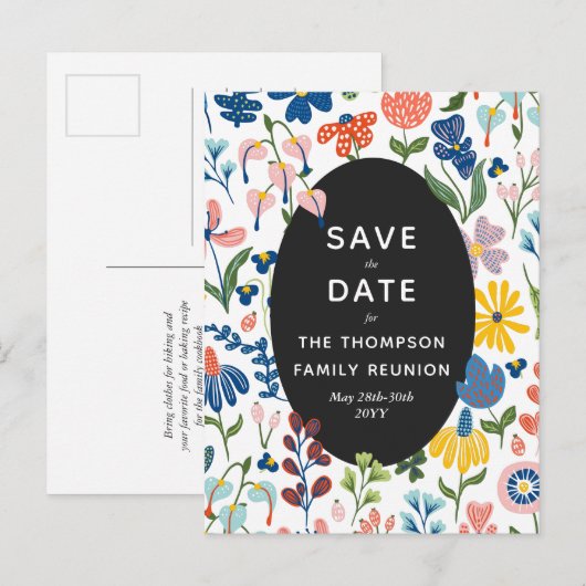 Gezellige Bloemen Familie Reünie Save the Date Uitnodiging Briefkaart (Voorkant / Achterkant)
