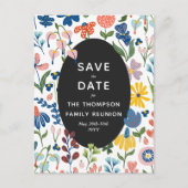 Gezellige Bloemen Familie Reünie Save the Date Uitnodiging Briefkaart (Voorkant)