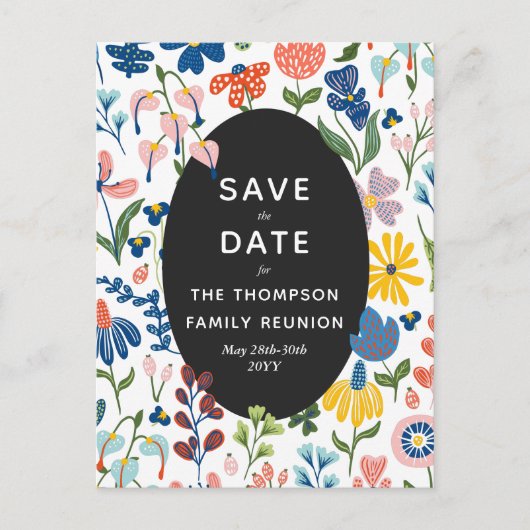 Gezellige Bloemen Familie Reünie Save the Date Uitnodiging Briefkaart (Voorkant)