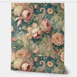 Gezellige  Bloemenpioen en Roos Peel and Stick Behang