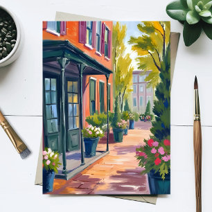 Gezellige Bloemenwinkel Straat Bloeiende Stad Aqua Briefkaart
