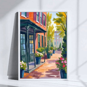 Gezellige Bloemenwinkel Straat Bloeiende Stad Wate Poster