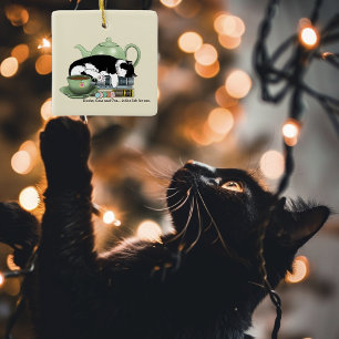 Gezellige Boeken Kat Smoking Theekopje Schattig Gr Keramisch Ornament