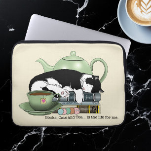 Gezellige Boeken Kat Smoking Theekopje Schattig Gr Laptop Sleeve
