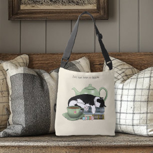 Gezellige Boeken Kat Smoking Theekopje Schattig Gr Tote Bag