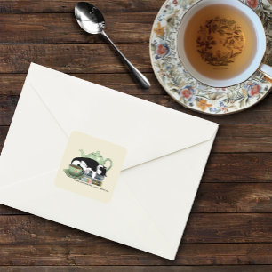 Gezellige Boeken Kat Smoking Theekopje Schattig Gr Vierkante Sticker