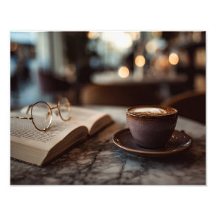 Gezellige Boekenkamer Koffie Leesmijmer Foto Afdruk