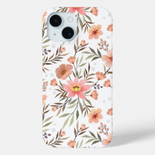 Gezellige botanische perzik bloemige polkadot iPho iPhone 15 Case