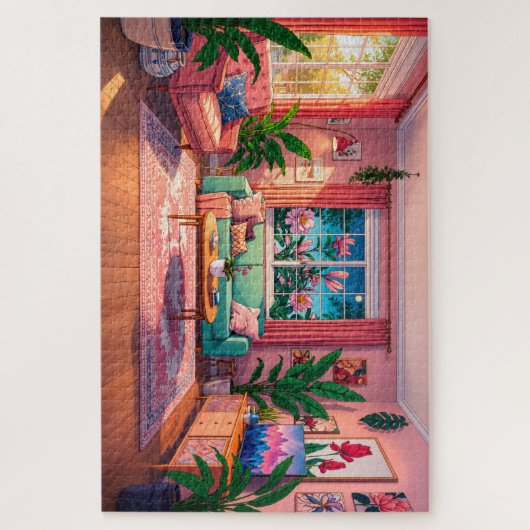 Gezellige botanische woonkamerpuzzel legpuzzel (Verticaal)