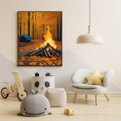 Gezellige Brand en Log Cabin Unieke Bos Scène Poster