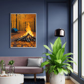 Gezellige Brand en Log Cabin Unieke Bos Scène Poster