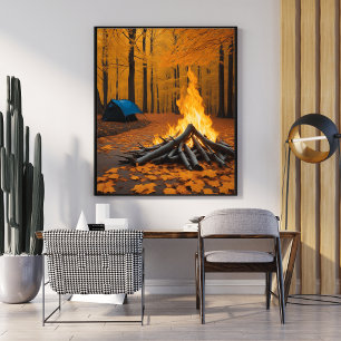 Gezellige Brand en Log Cabin Unieke Bos Scène Poster