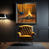 Gezellige Brand en Log Cabin Unieke Bos Scène Poster