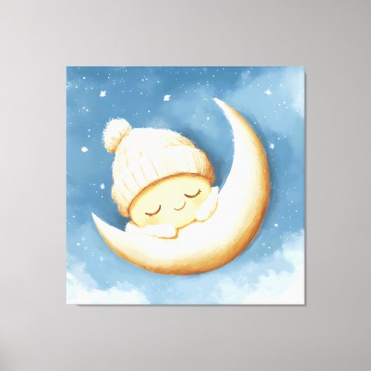 Gezellige Brei Slaap Halve Maan Canvas Afdruk (Voorkant)