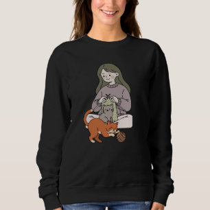 Gezellige Breiende Meisje met Malle Katten Kunst Trui