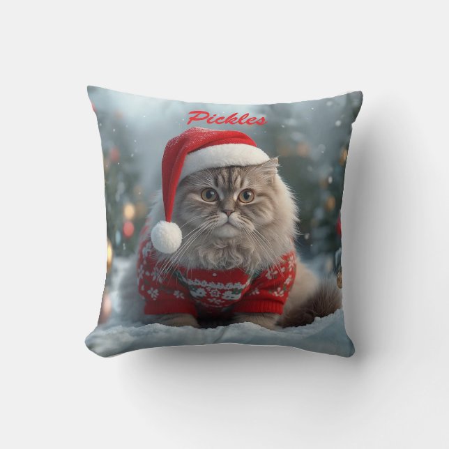 Gezellige Britse Korthaar Kat Kerst Persoonlijk  Kussen (Voorkant)