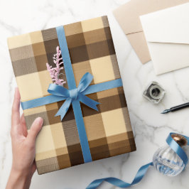 Gezellige bruine bruine blokhut geruite tarwe geru cadeaupapier